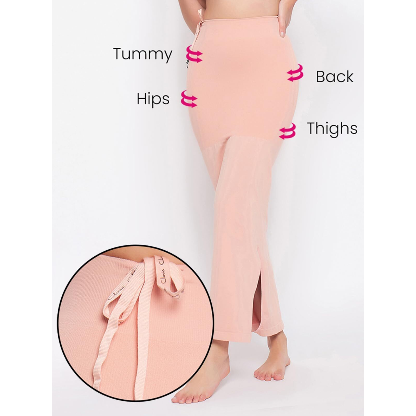 Clovia Women's Petticoat Style Saree Shapewear With Drawstring/Naada (Sw0048P34_Peach_L)