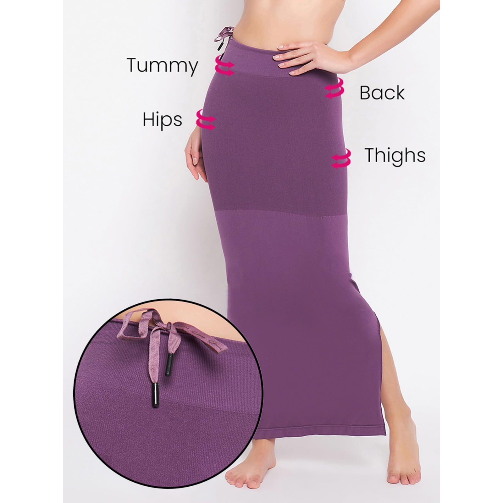 Clovia Women's Petticoat Style Saree Shapewear With Drawstring/Naada (Sw0048P15_Purple_L)