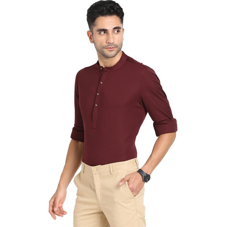 Turtle Men Knitted Maroon Slim Fit Casual Kurta