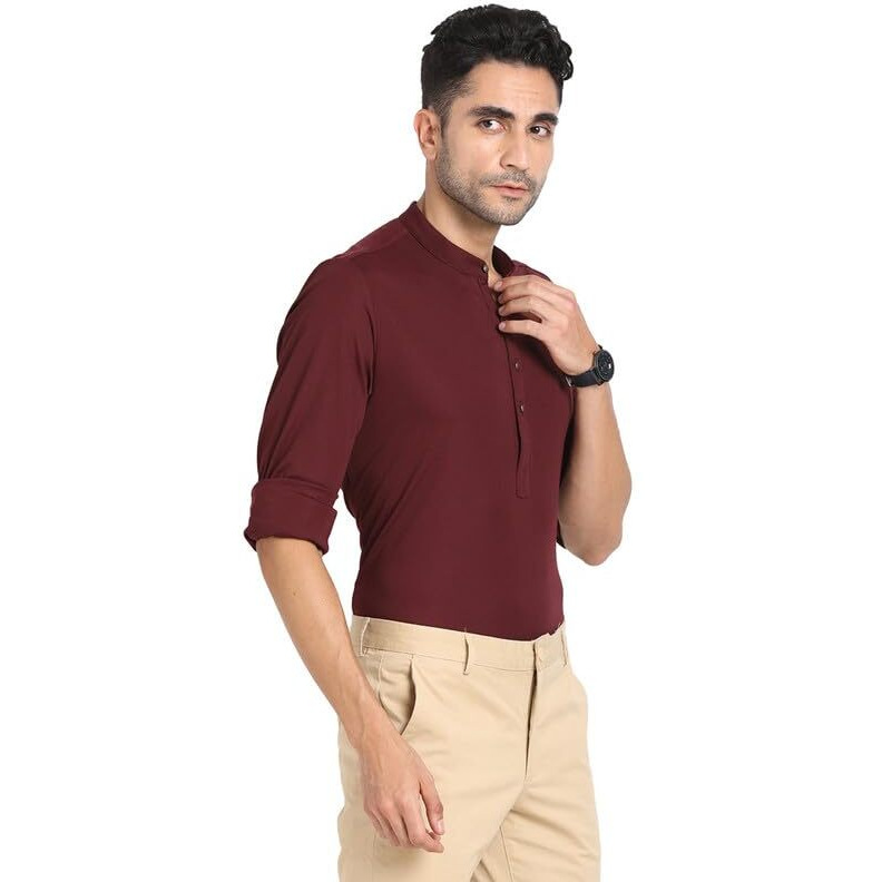 Turtle Men Knitted Maroon Slim Fit Casual Kurta