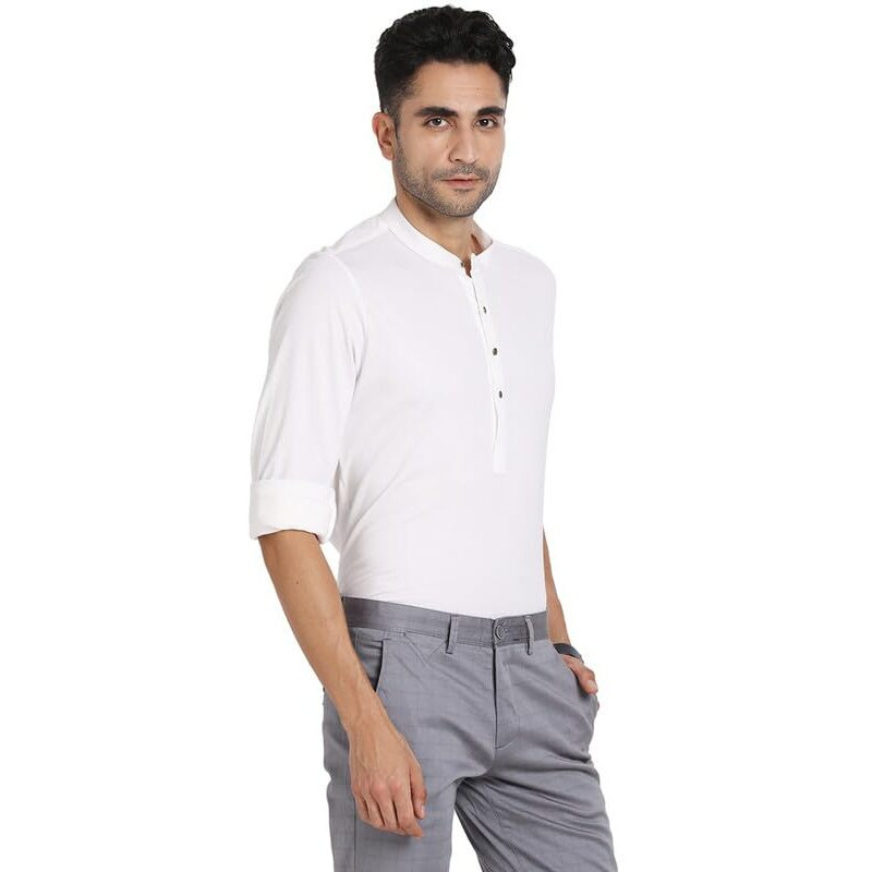 Turtle Men Knitted White Solid Kurta Full Sleeve Ceremonial Shirt