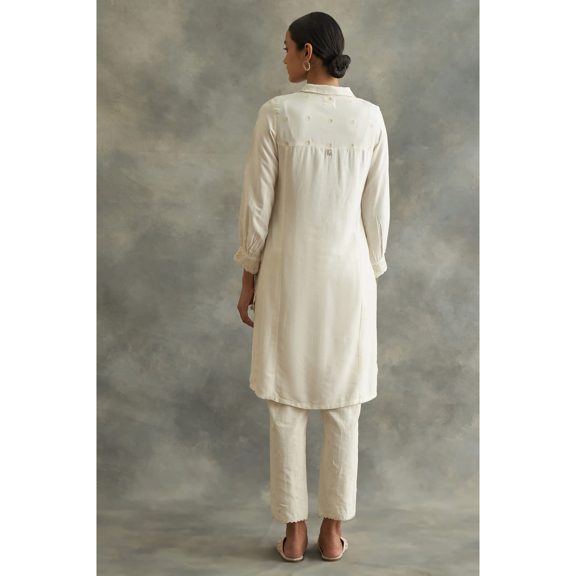 W For Woman Ecru Embroidered Shirt Dress_22Maf11438-920424_Xs
