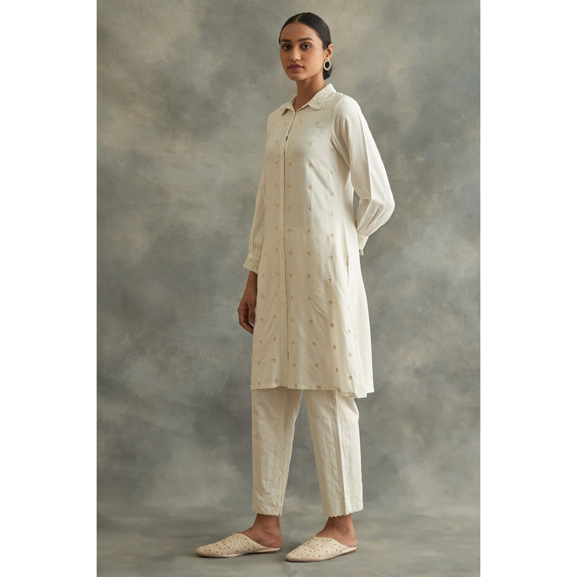 W For Woman Ecru Embroidered Shirt Dress_22Maf11438-920424_Xs