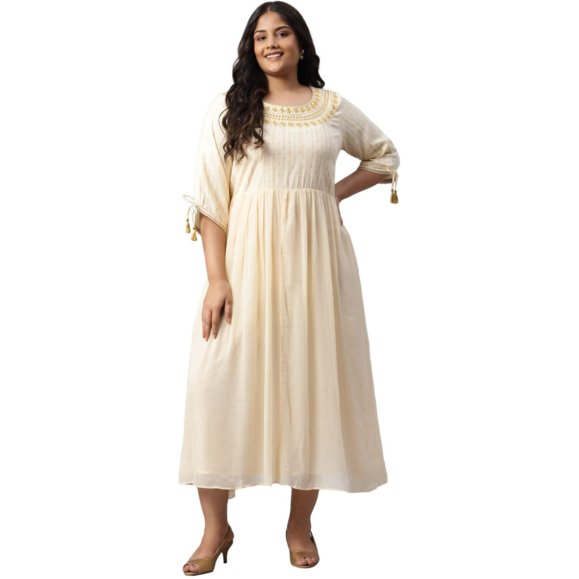 Natural Chiffon Embellished Dress