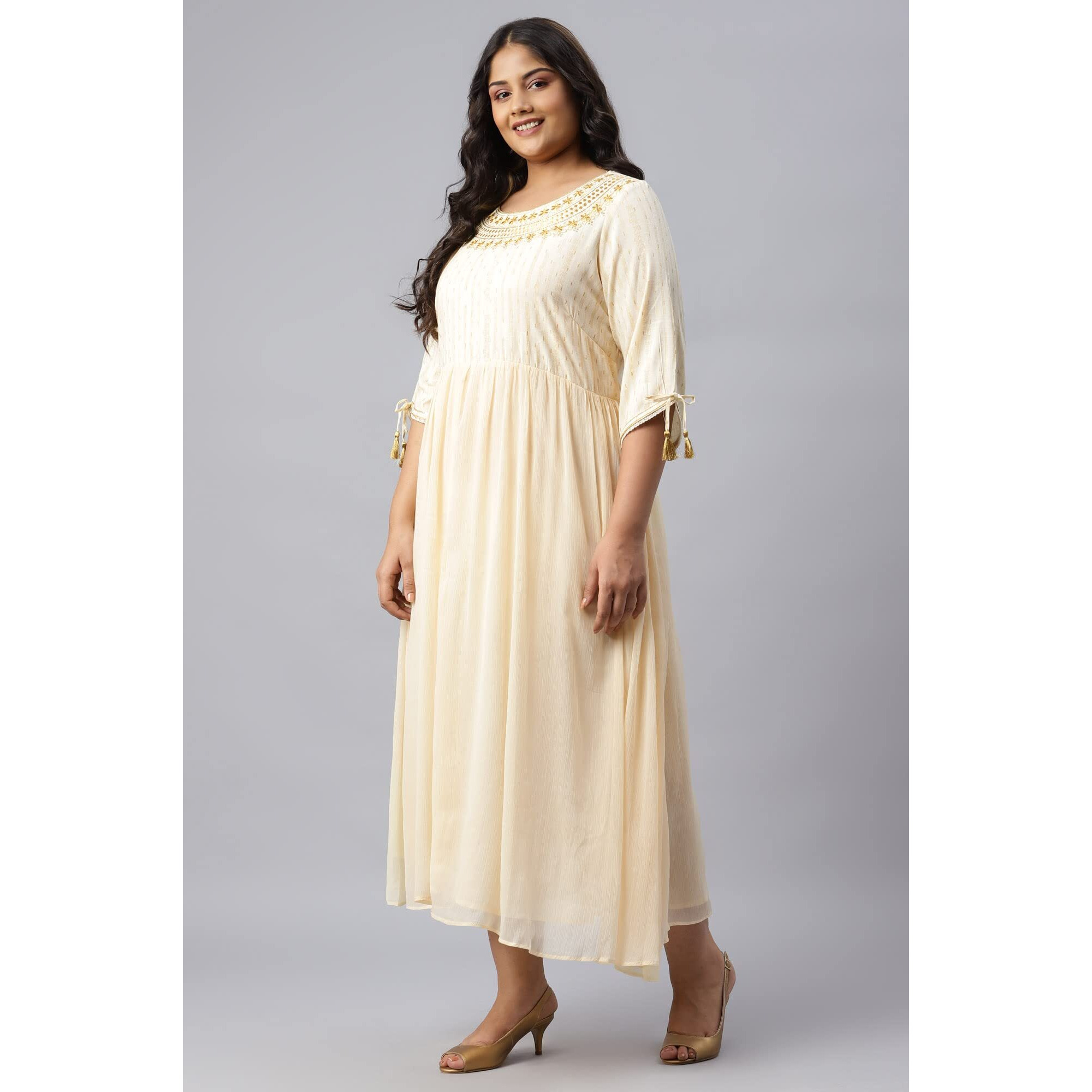 Natural Chiffon Embellished Dress