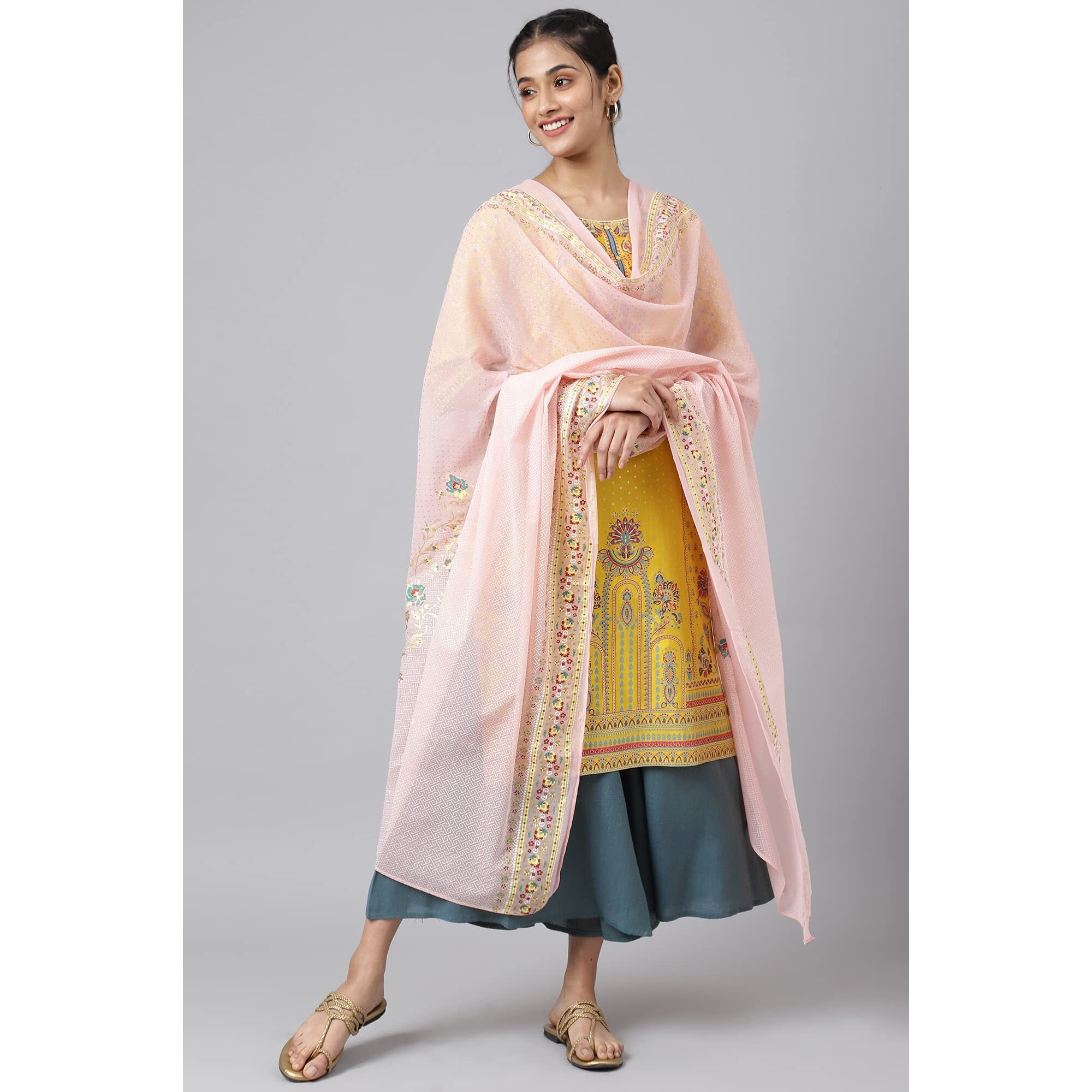 Aurelia Geometric Woven Polyester Womens Casual Dupatta (Pink, Free Size)