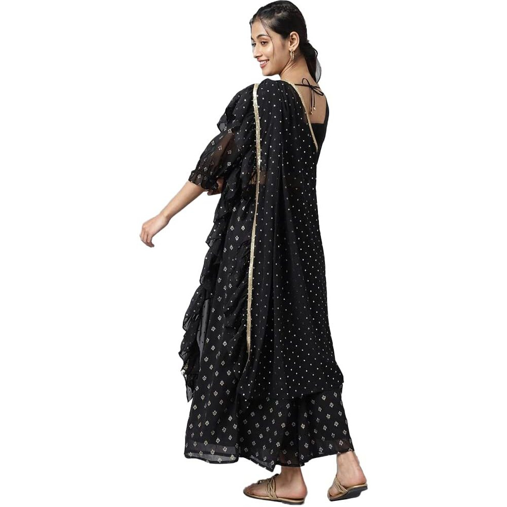 Aurelia Floral Polyester Round Neck Womens Top (Black, Double Xl)