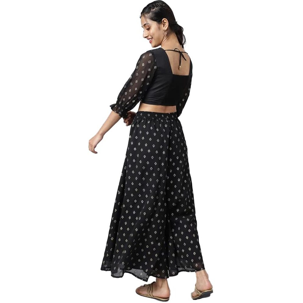 Aurelia Floral Polyester Round Neck Womens Top (Black, Double Xl)