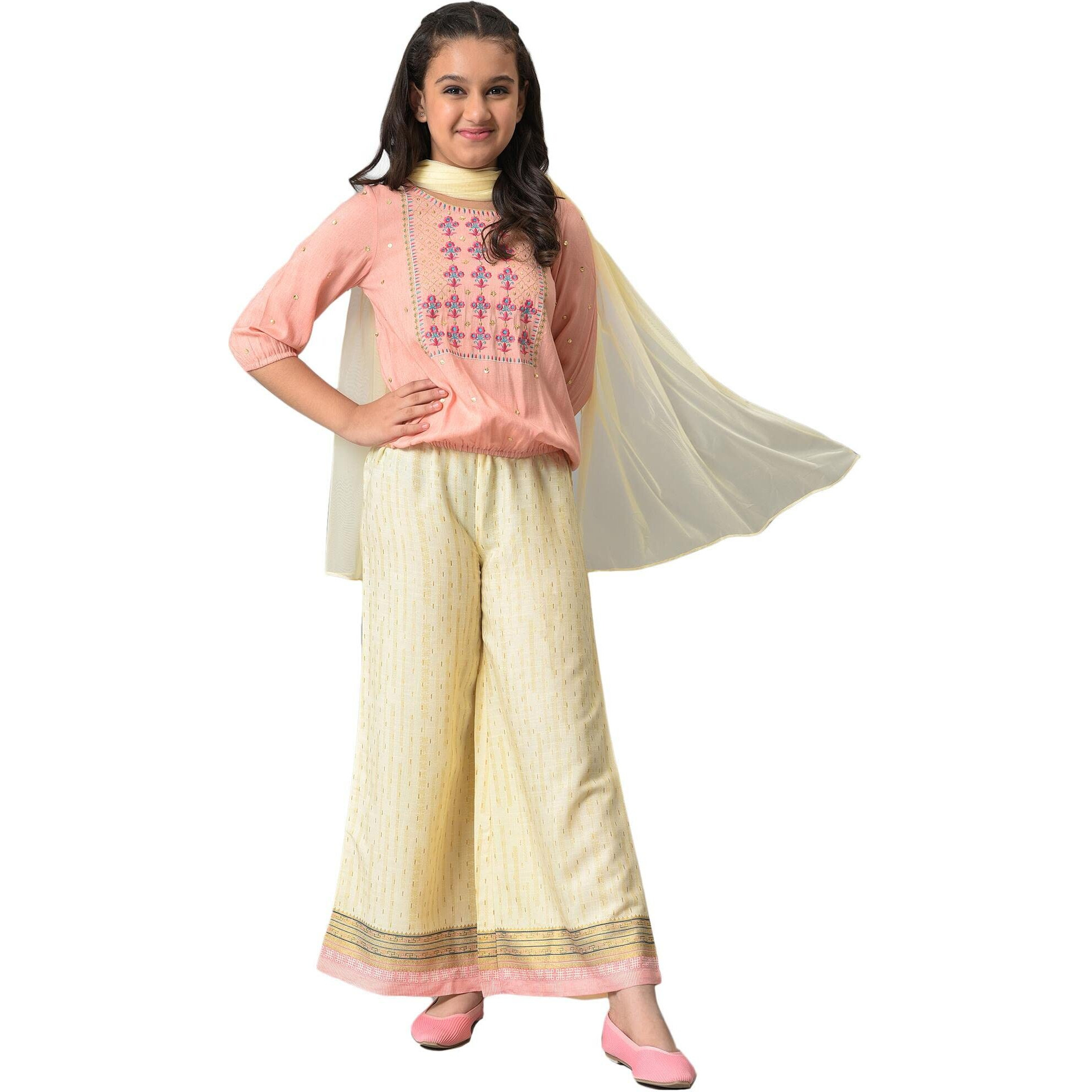 Aurelia Girl's Viscose Top-Semi Flare Palazzo-Dupatta (22Aug10260C-603466_Pink