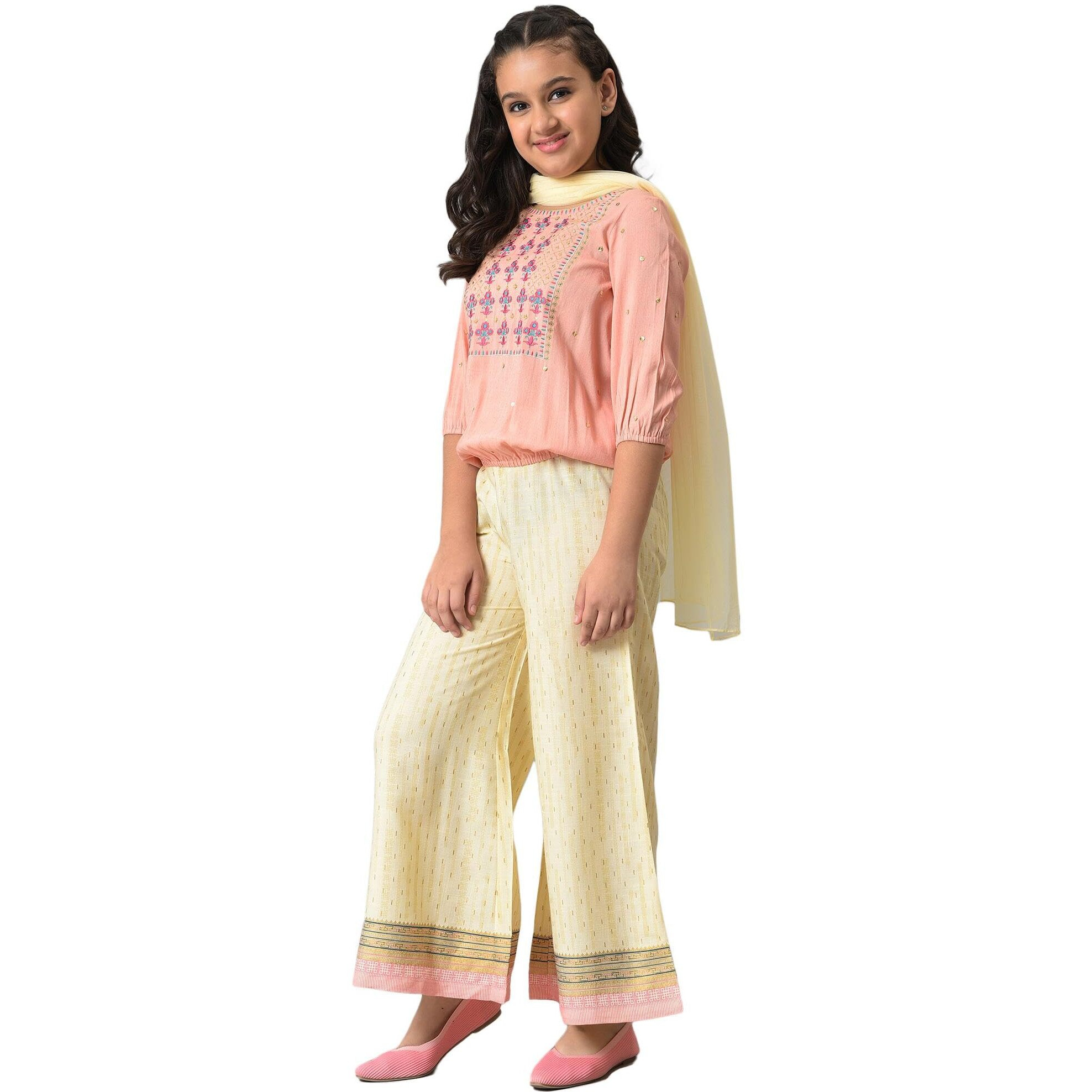 Aurelia Girl's Viscose Top-Semi Flare Palazzo-Dupatta (22Aug10260C-603466_Pink