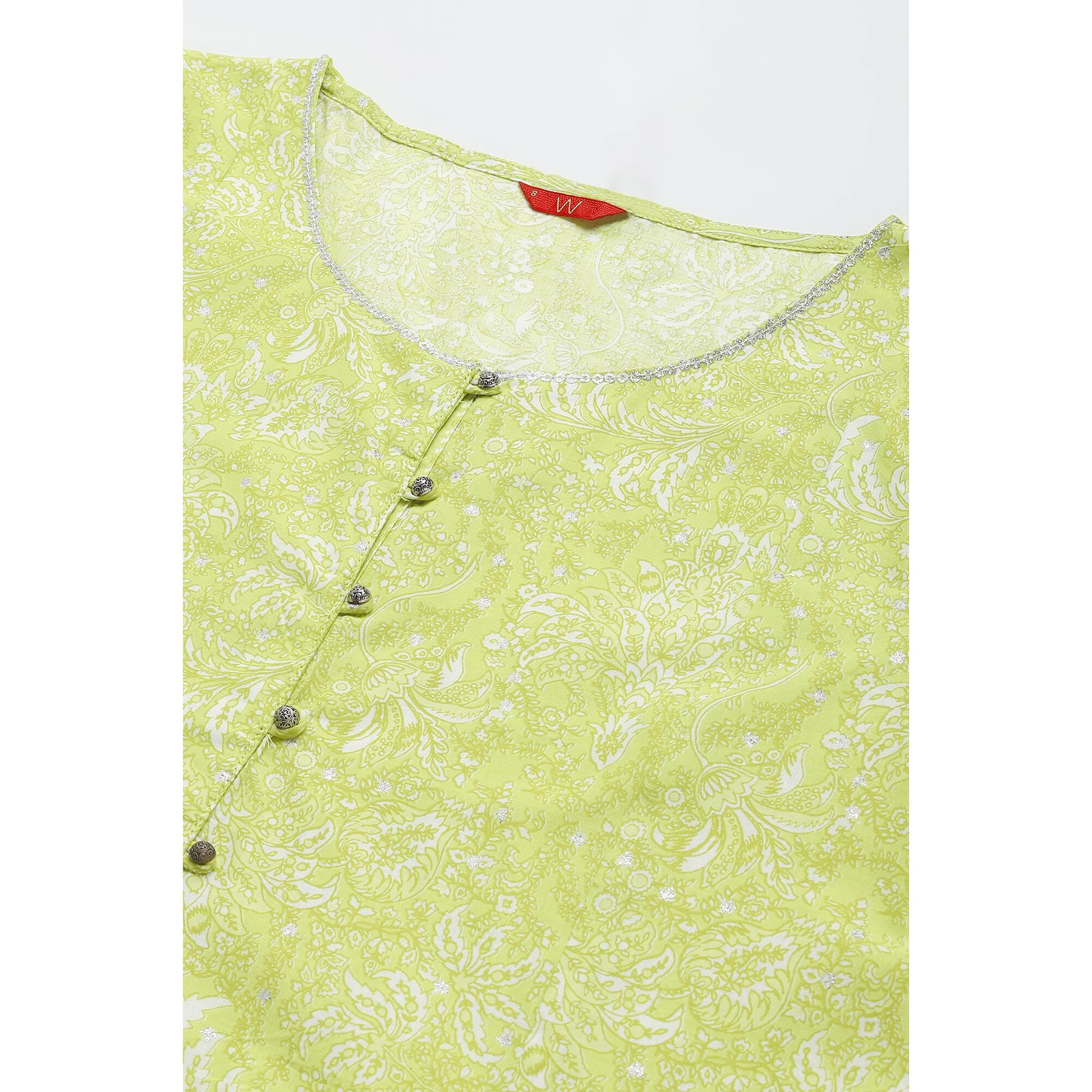 W For Woman Yellow Floral Printed Cotton Kurta With Thread Embroidery