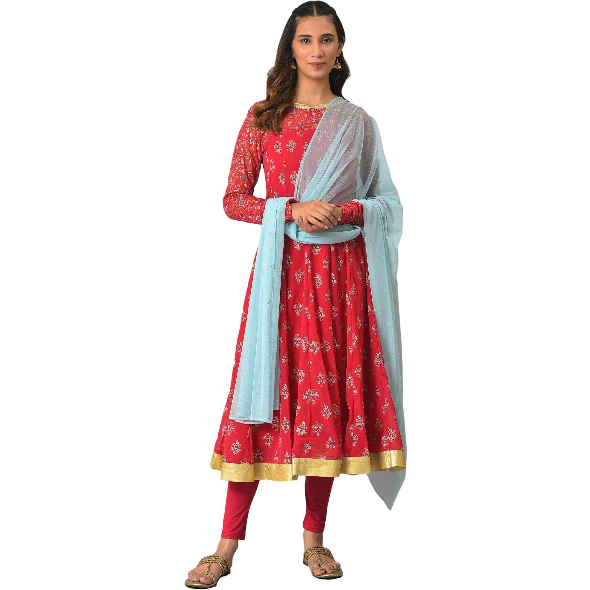 Pink Embellished Dress With Tights And Dupatta