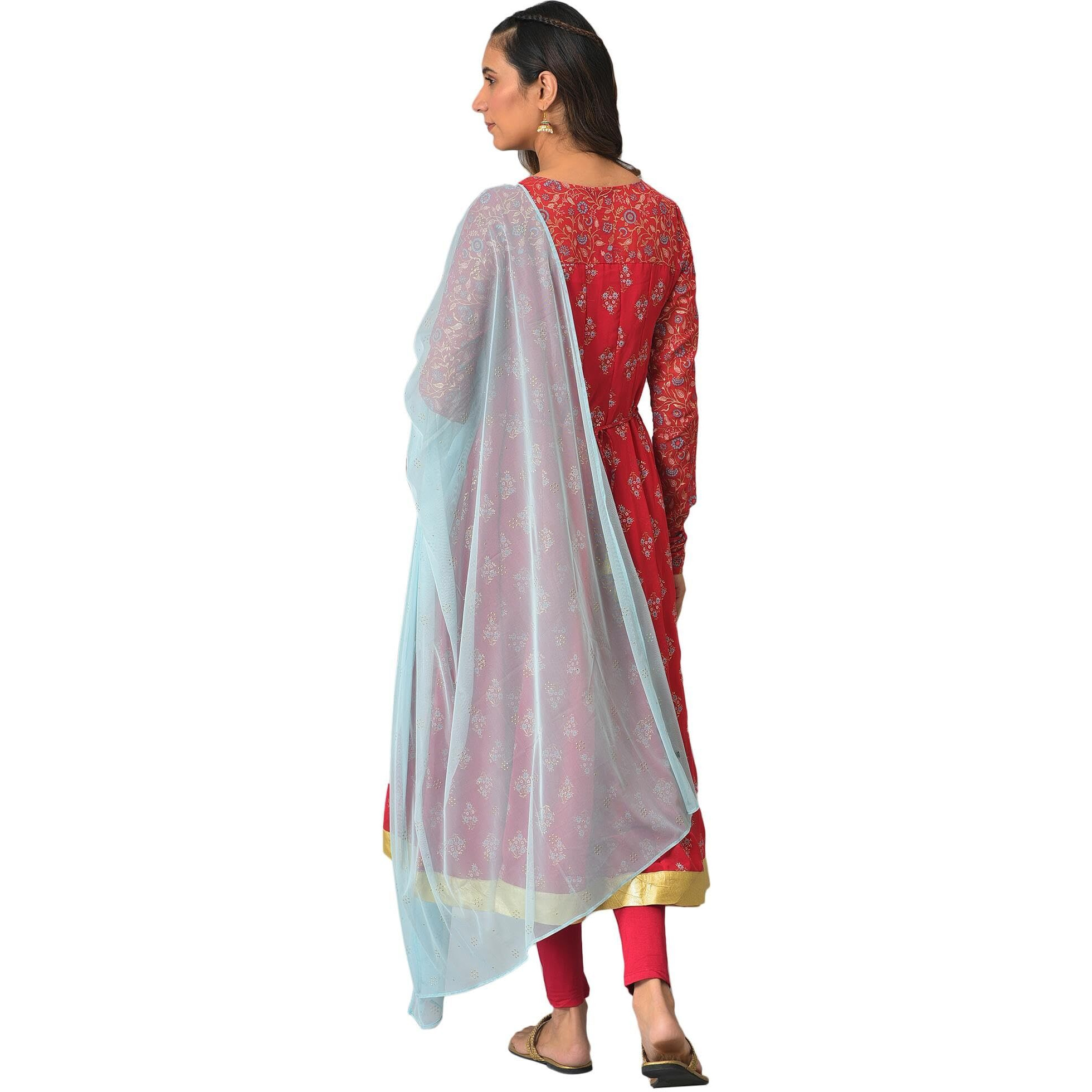 Pink Embellished Dress With Tights And Dupatta