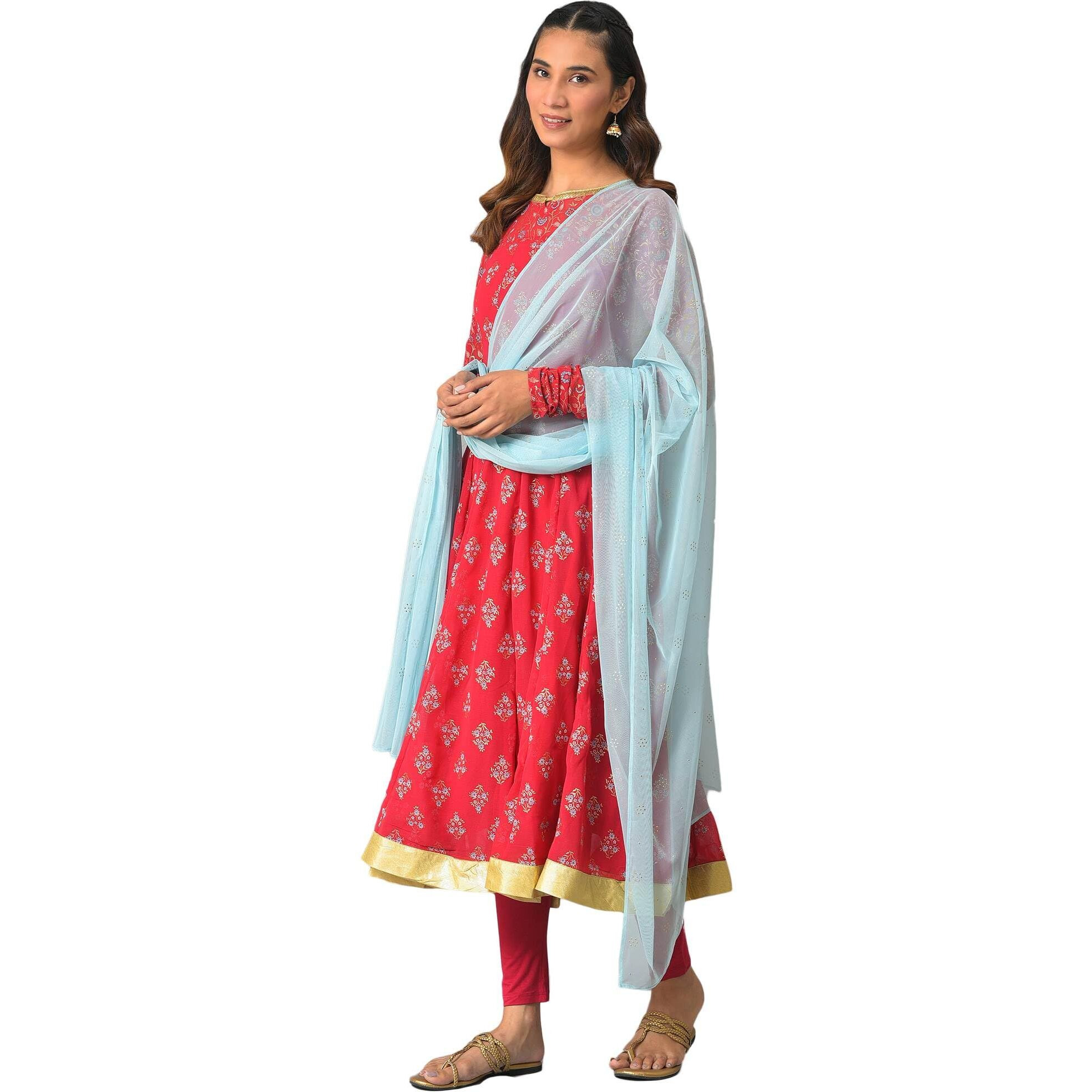 Pink Embellished Dress With Tights And Dupatta