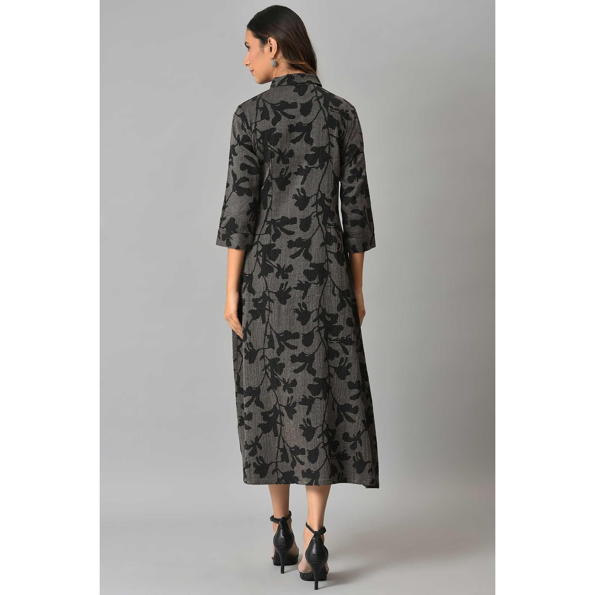 W For Woman Women's Cotton Blend Floral Dress (22Now18489-312537_Black