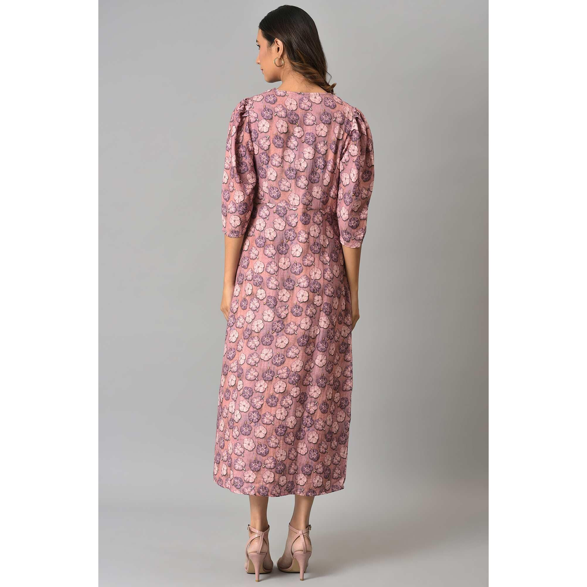 W For Woman Women's Cotton Pink Floral Printed Vaccy Dress Ankle Length 22Now18466-119646
