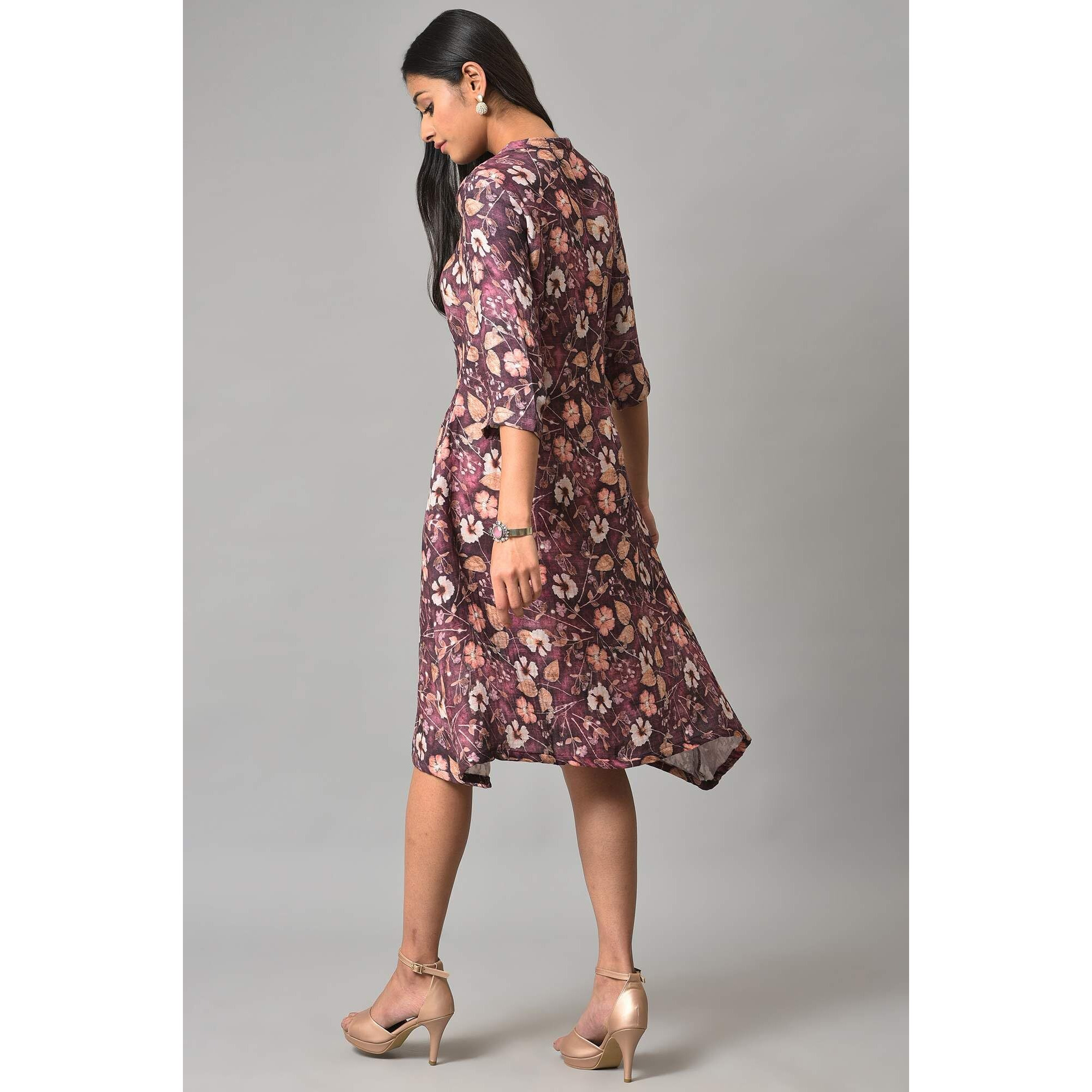 W For Woman Women's Cotton Pink Floral Printed Western Shirt Dress Calf Length 22Now18607-119660