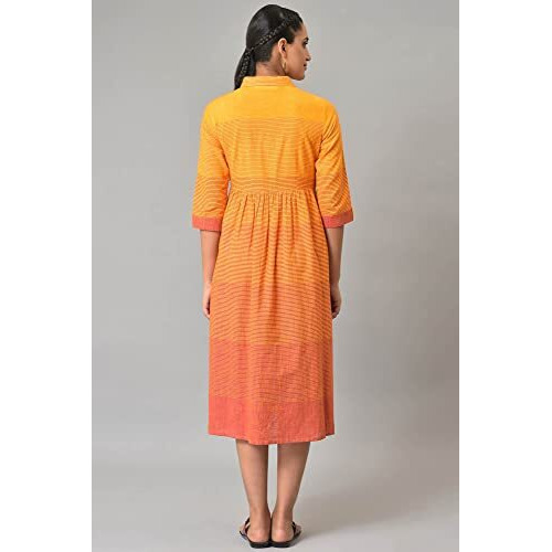 Orange Ombre Shirt Collar Summer Dress