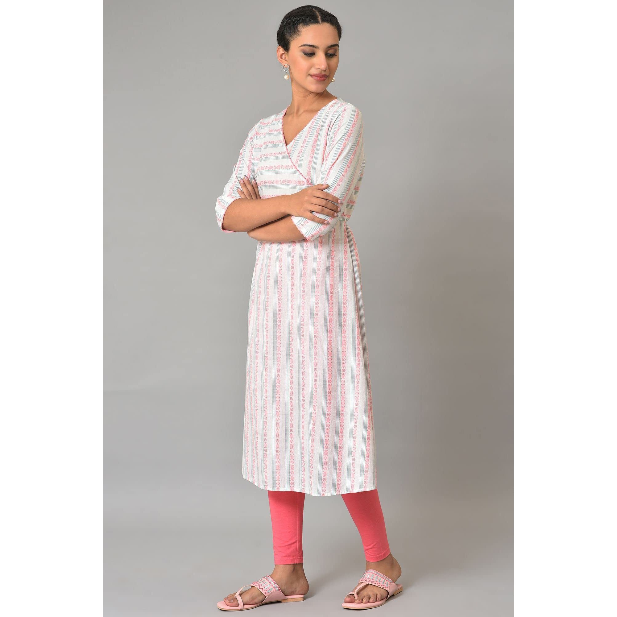 White A-Line Printed V-Neck Kurta
