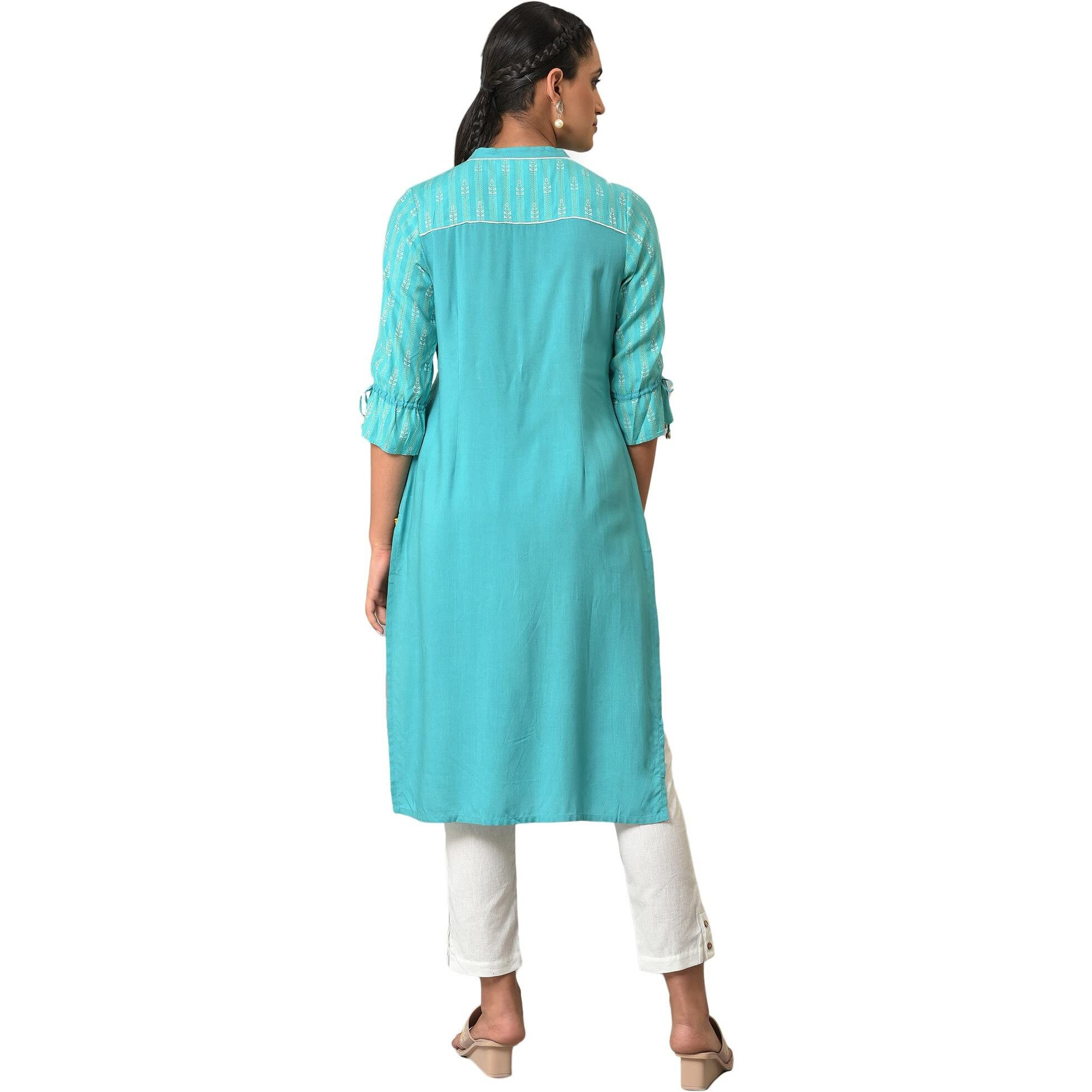 Aurelia Women's Rayon Solid Regular Green Printed Dobby Kurta (23Fea13799-702938