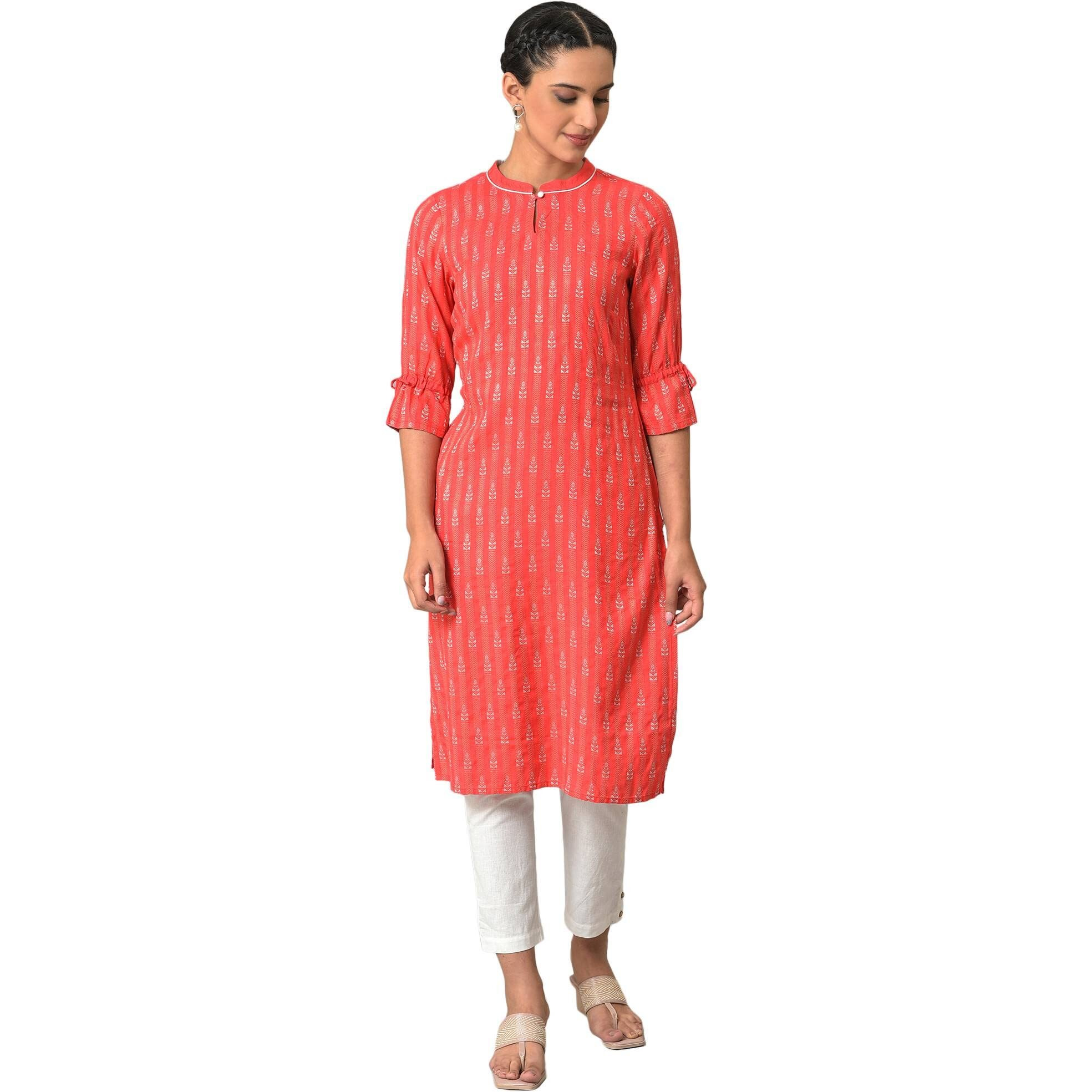 Aurelia Women's Rayon Solid Regular Pink Printed Dobby Kurta (23Fea13799-702937