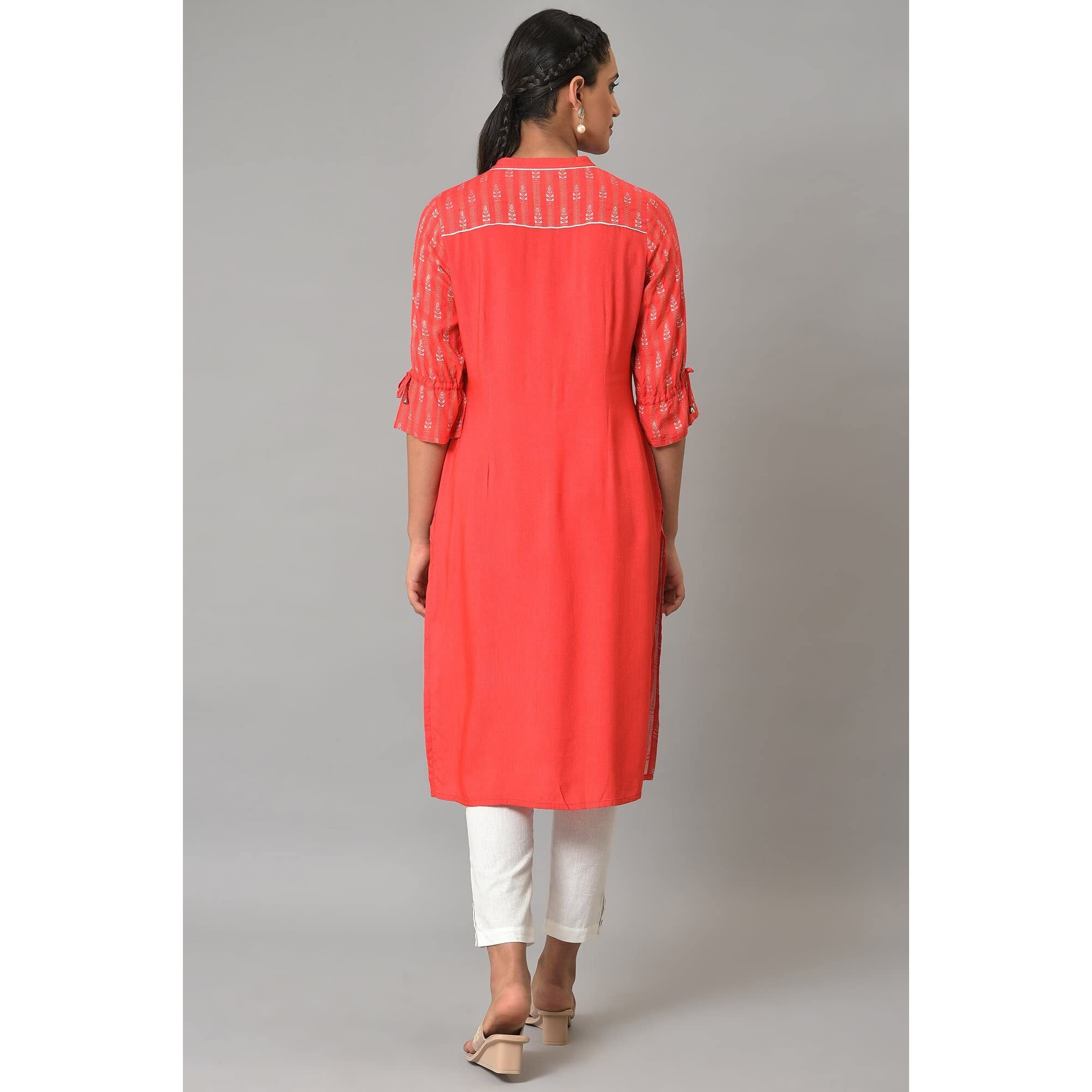 Aurelia Women's Rayon Solid Regular Pink Printed Dobby Kurta (23Fea13799-702937