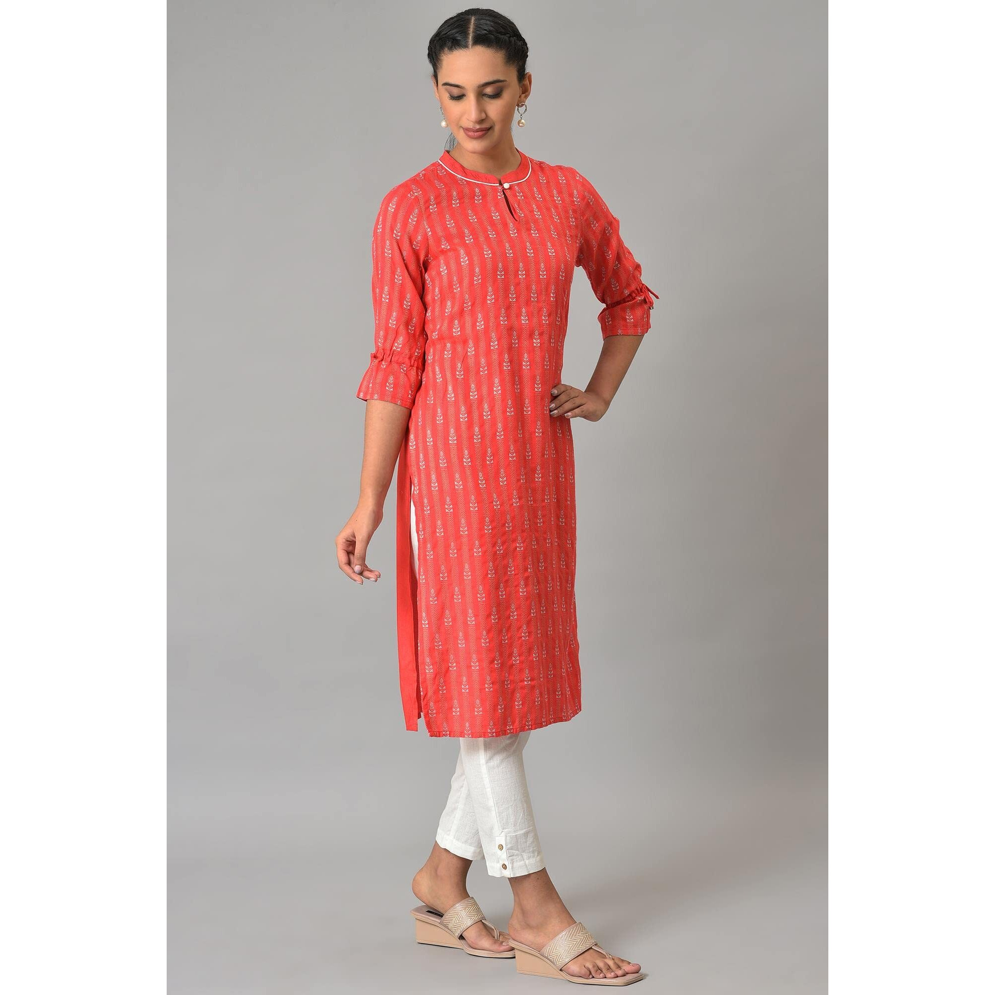 Aurelia Women's Rayon Solid Regular Pink Printed Dobby Kurta (23Fea13799-702937