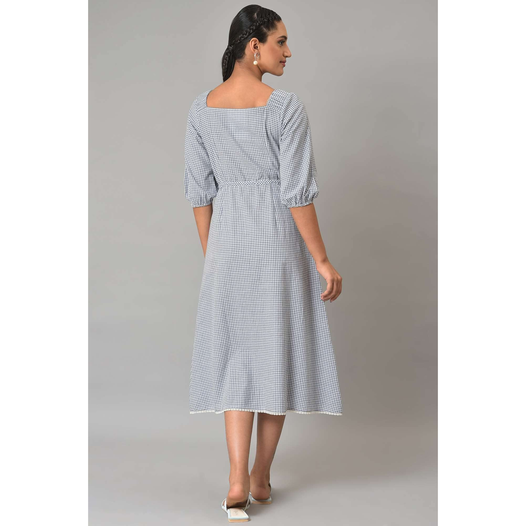 Aurelia Women's Cotton Midi Check White Dress