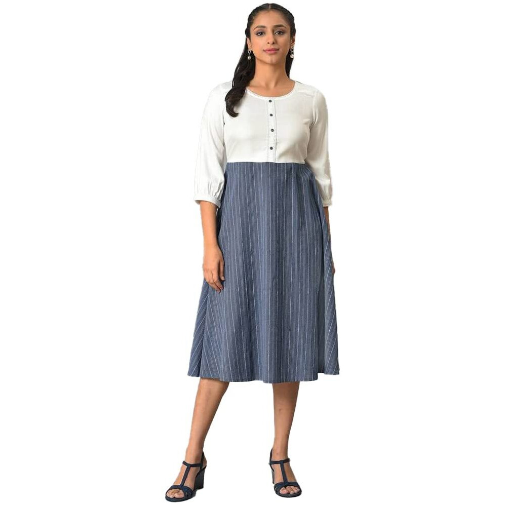 Aurelia Blue Striped Cotton Shirt Dress For Women