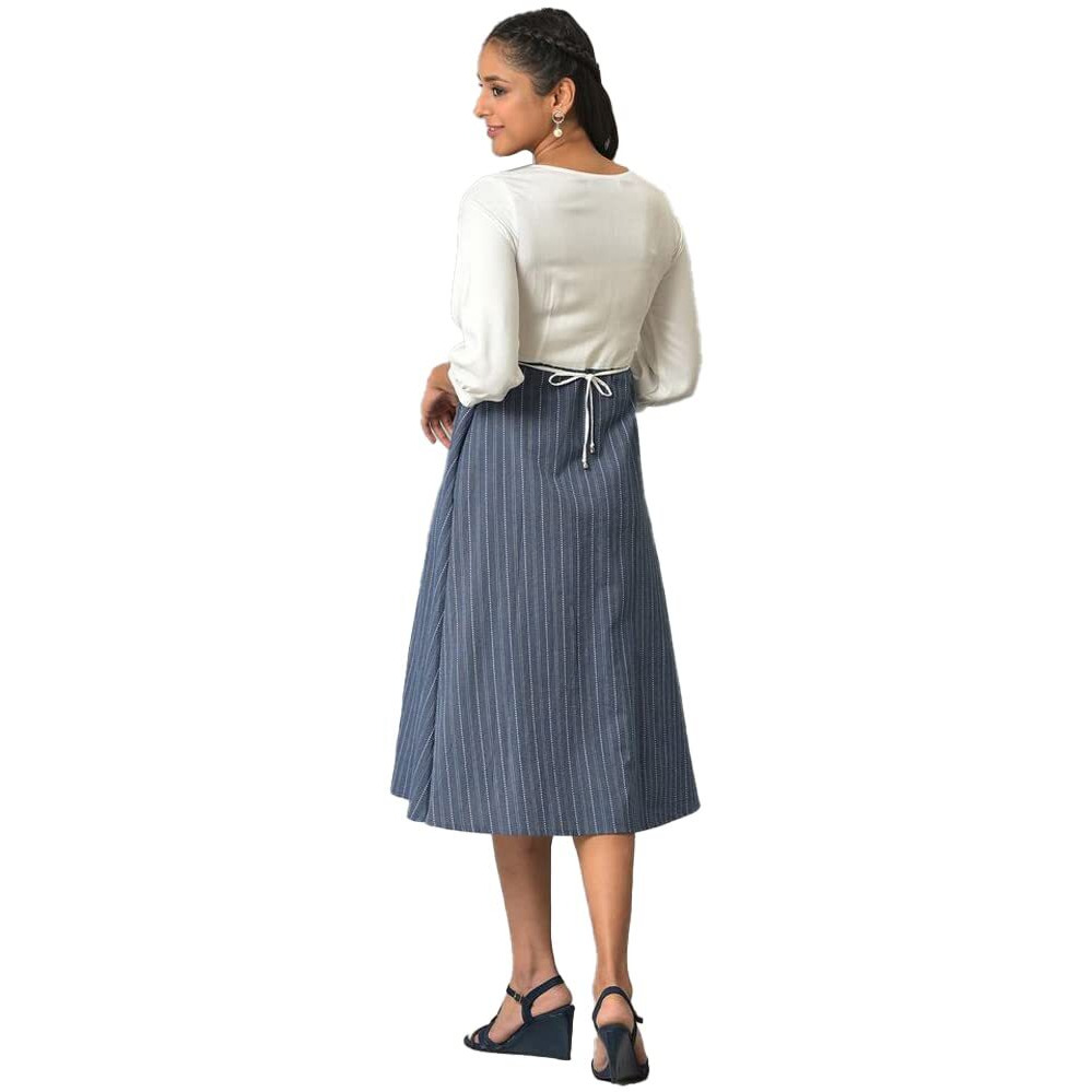 Aurelia Blue Striped Cotton Shirt Dress For Women