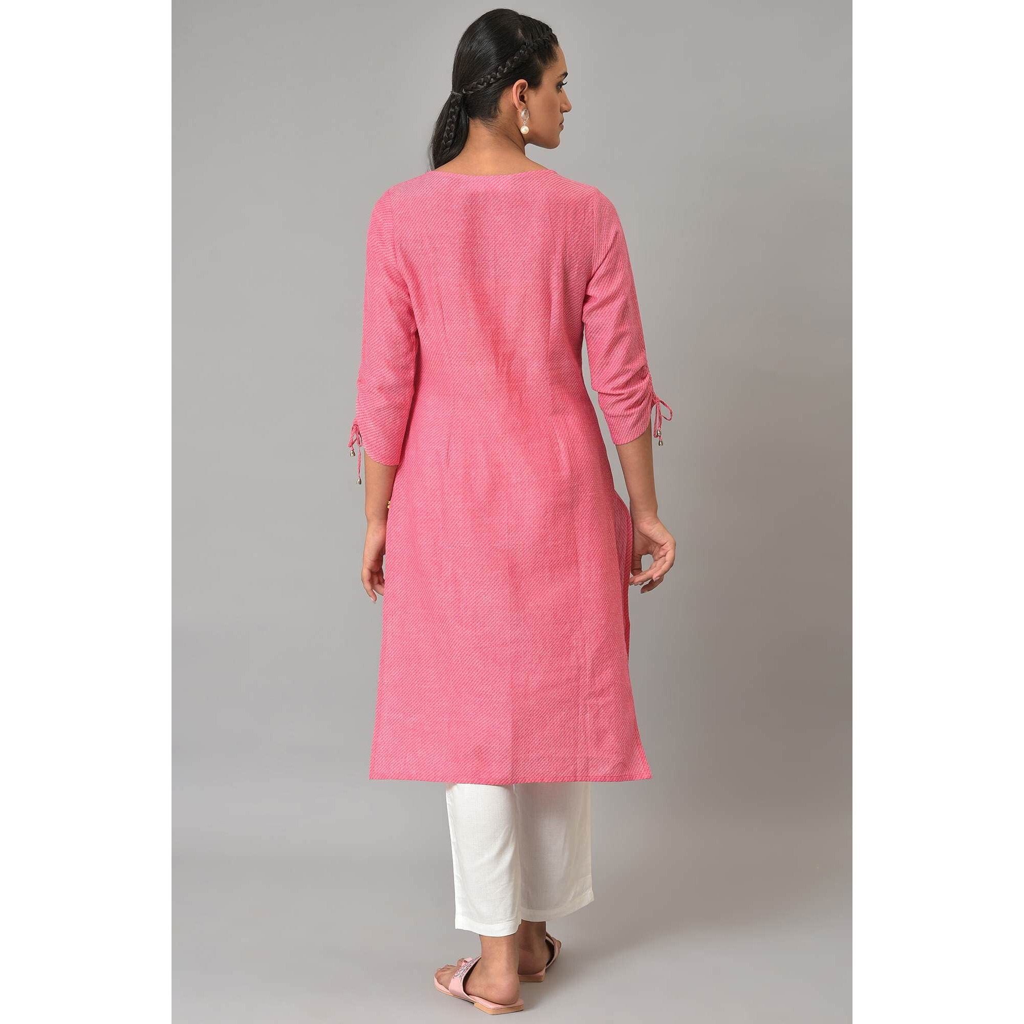 Aurelia Women's Floral Printed Printed Straight Long Red Cotton Kurta