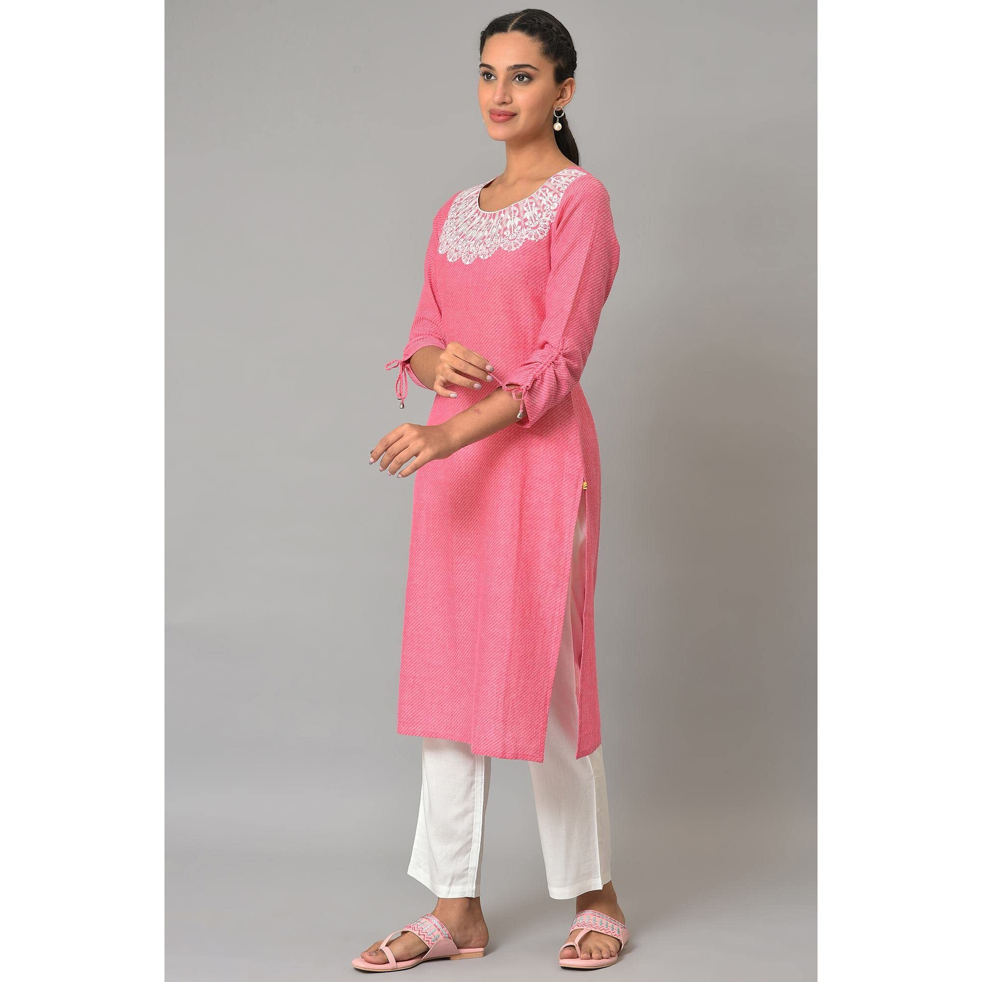 Aurelia Women's Floral Printed Printed Straight Long Red Cotton Kurta