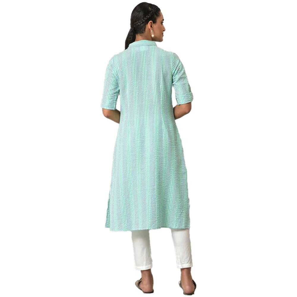 Green A-Line Shirt Collar Kurta