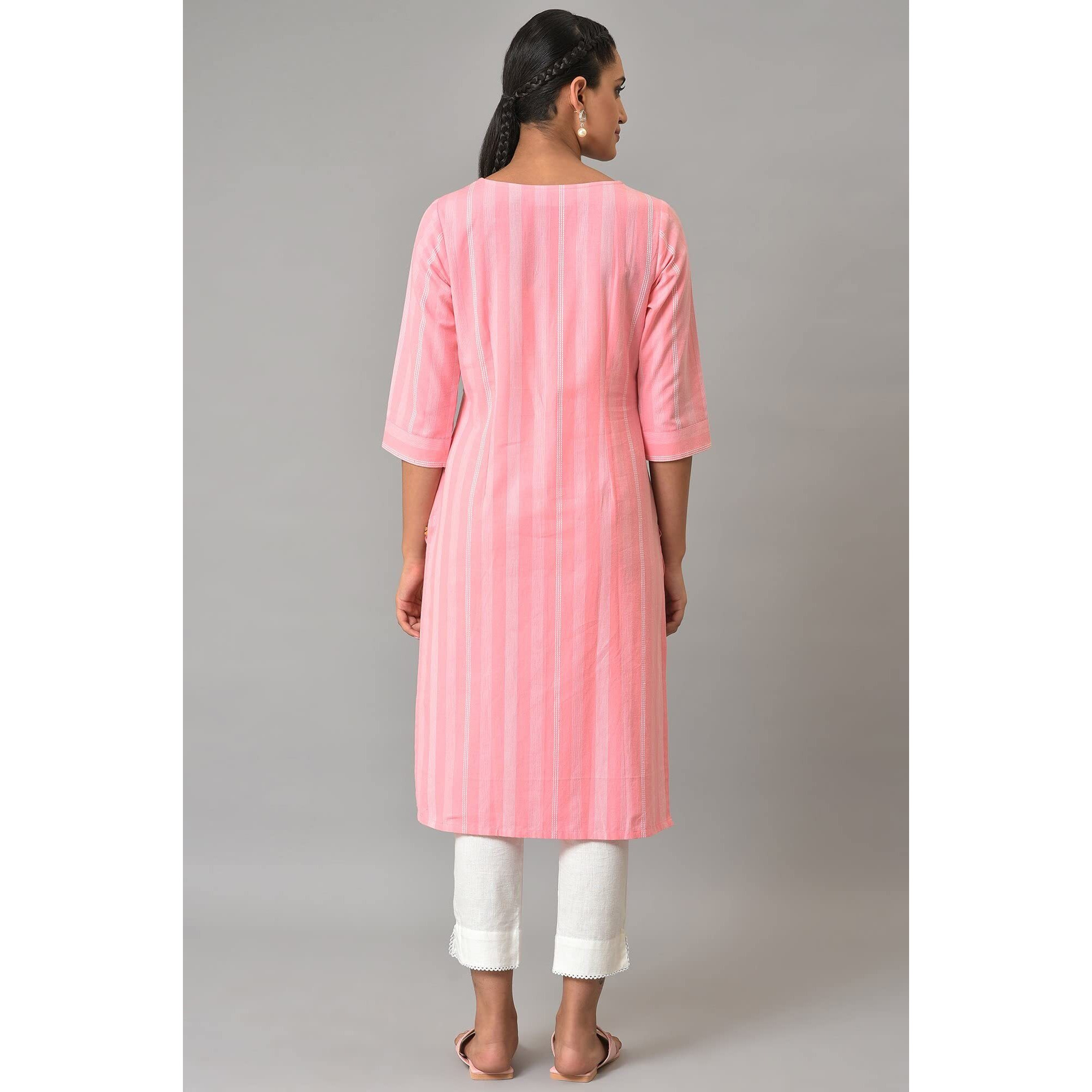 Pink Printed Round Neck Kurta