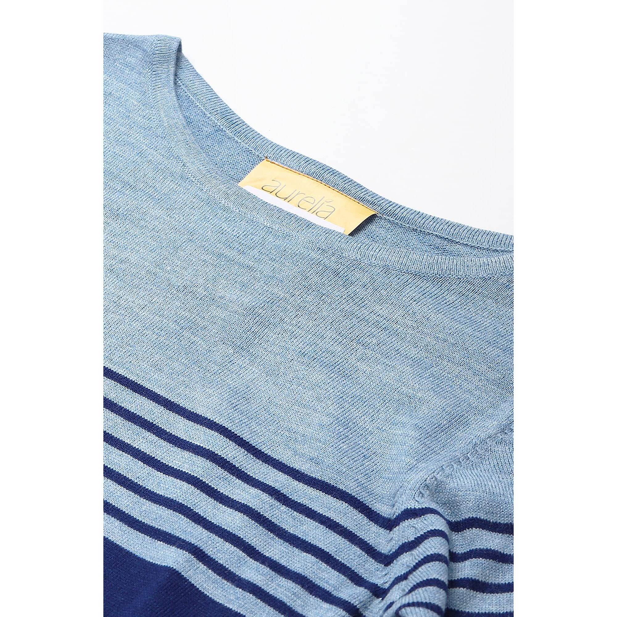 Blue Colour Blocked Plus Size Winter Kurta