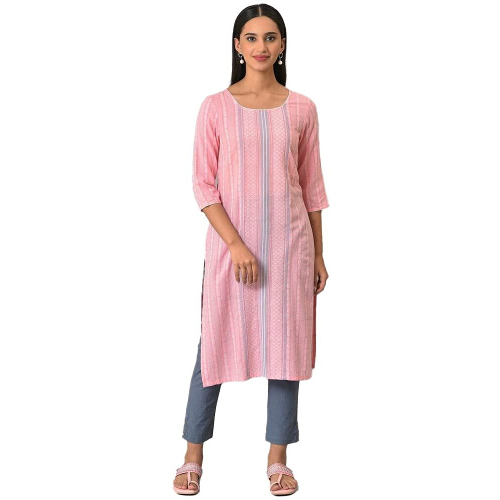 Aurelia Pink Geometric Printed Printed Cotton Straight Long Kurta For Women