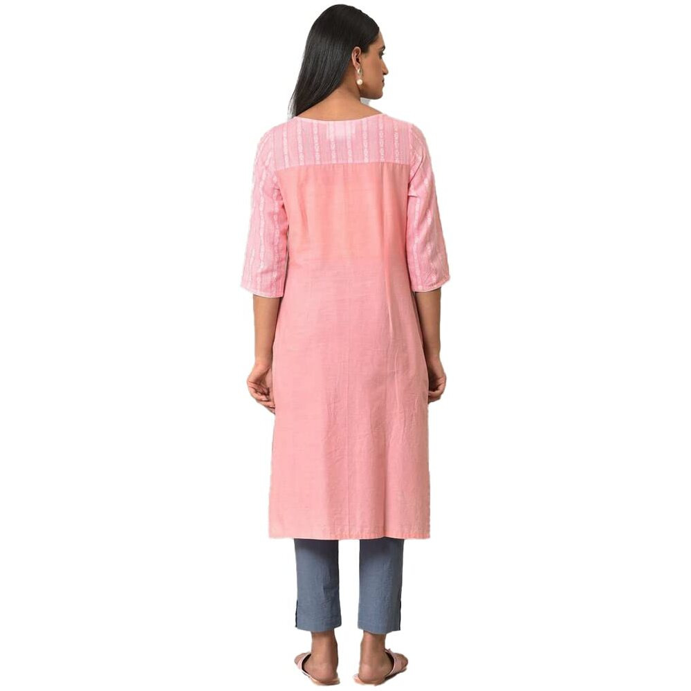 Aurelia Pink Geometric Printed Printed Cotton Straight Long Kurta For Women