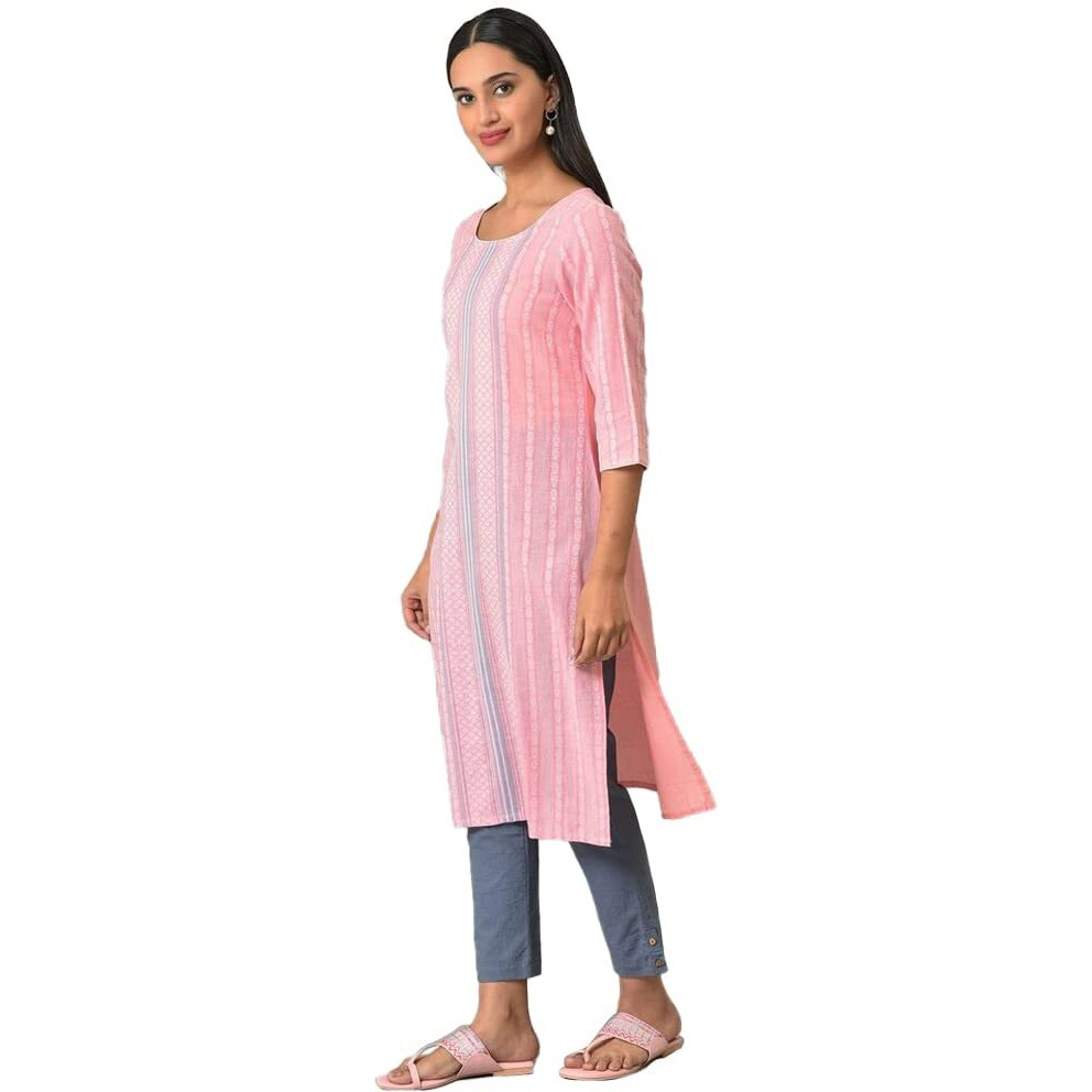 Aurelia Pink Geometric Printed Printed Cotton Straight Long Kurta For Women