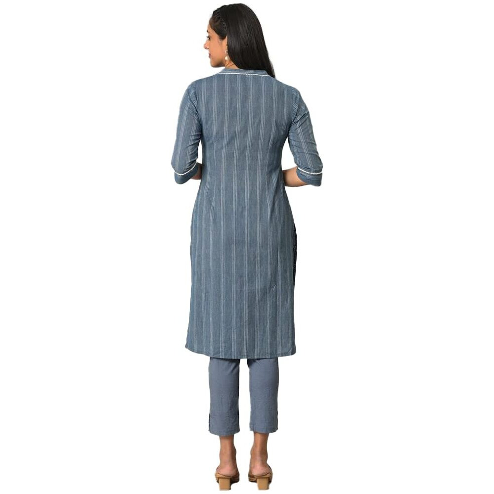 Aurelia Women's Blue Geometric Printed Printed Cotton Regular Kurta