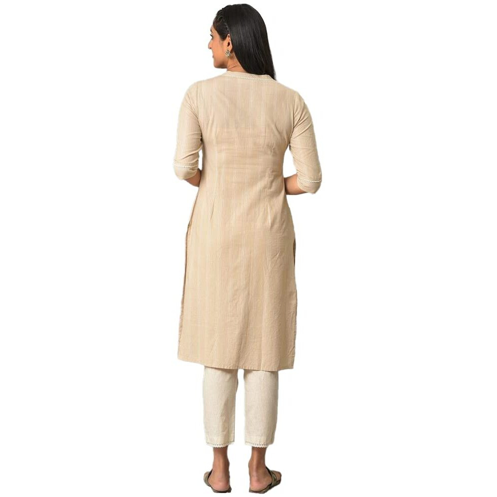 Aurelia Beige Geometric Printed Printed Cotton Regular Kurta For Women