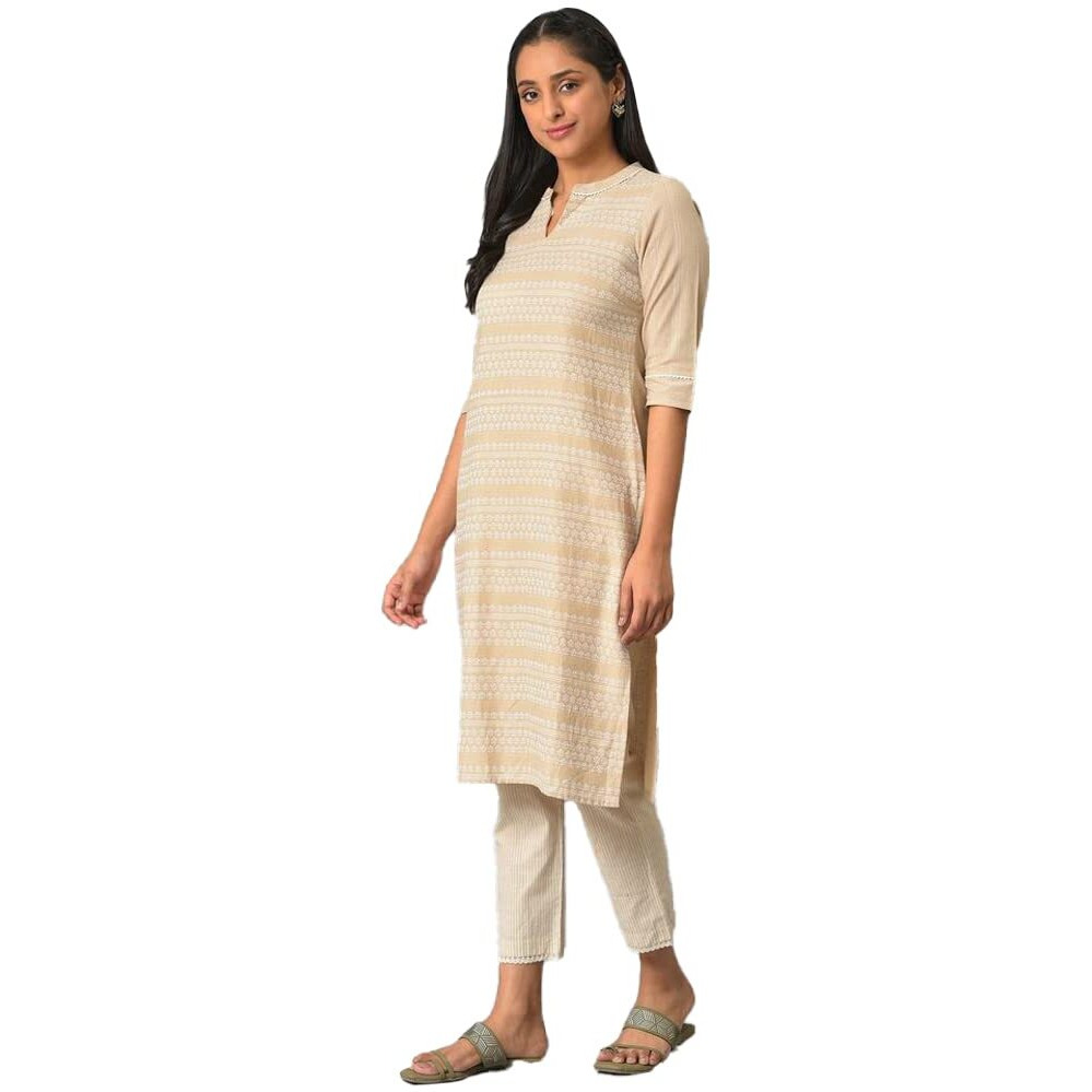 Aurelia Beige Geometric Printed Printed Cotton Regular Kurta For Women