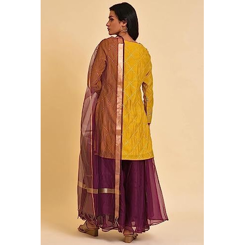 W For Woman Solid Above Knee Blended Woven Women's Kurta Trouser Dupatta Set (Light_Olive,2Xl)