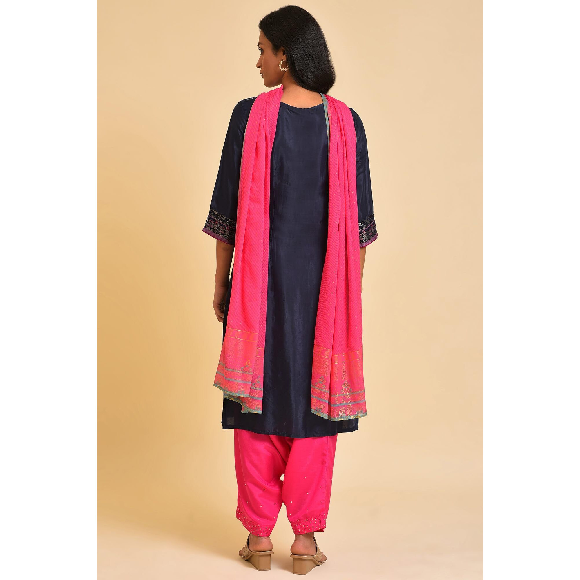 W For Woman Women's Rayon Kurta, Salwar & Dupatta (23Fesp11190-312495_Dark_Pink