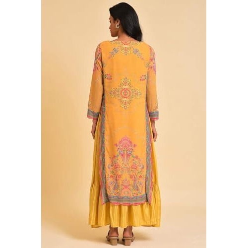 W For Woman Women's Polyester Yellow Printed Mock Layer Dress Knee-Length 23Fes11308-120931