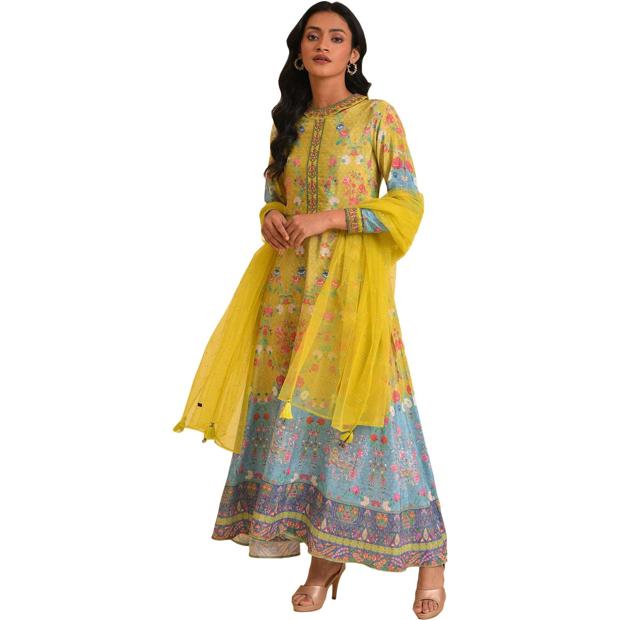 W For Woman Women's Polyester Dress & Dupatta (S23W1297120208_Light_Olive