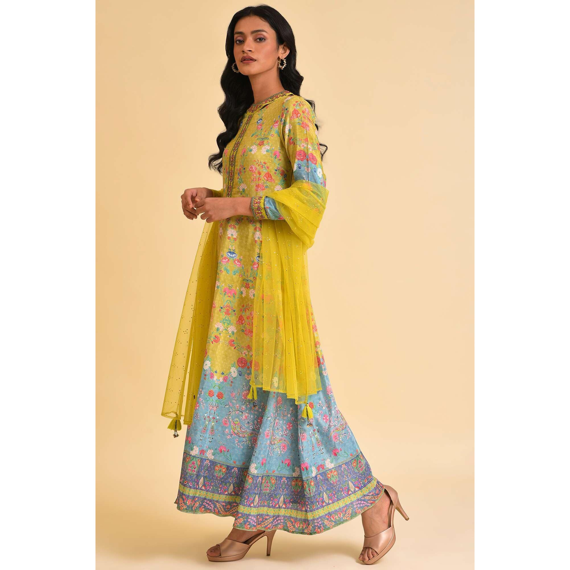 W For Woman Women's Polyester Dress & Dupatta (S23W1297120208_Light_Olive