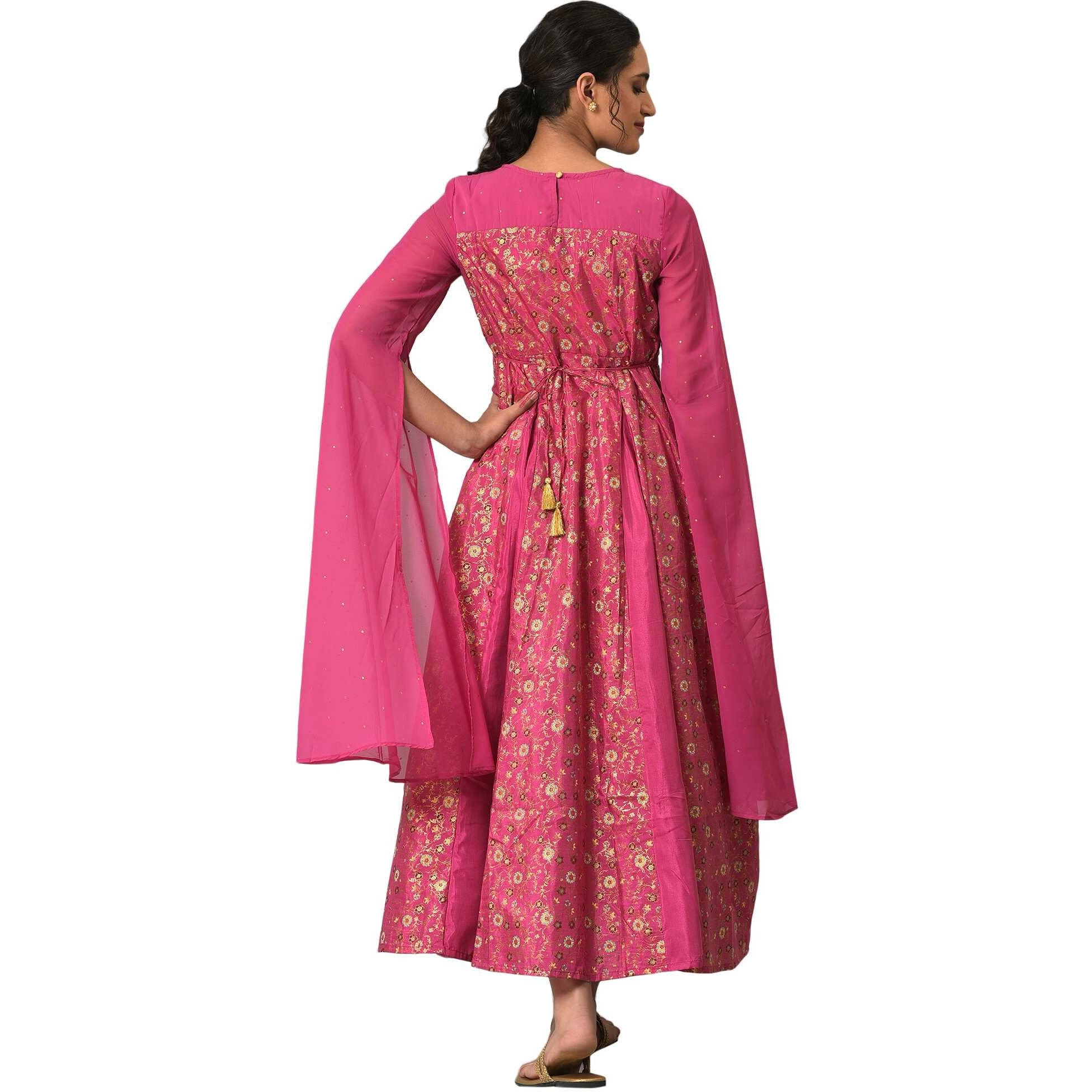Aurelia Women's Polyester Fit And Flare Midi Dress (22Aua13654-506523_Pink