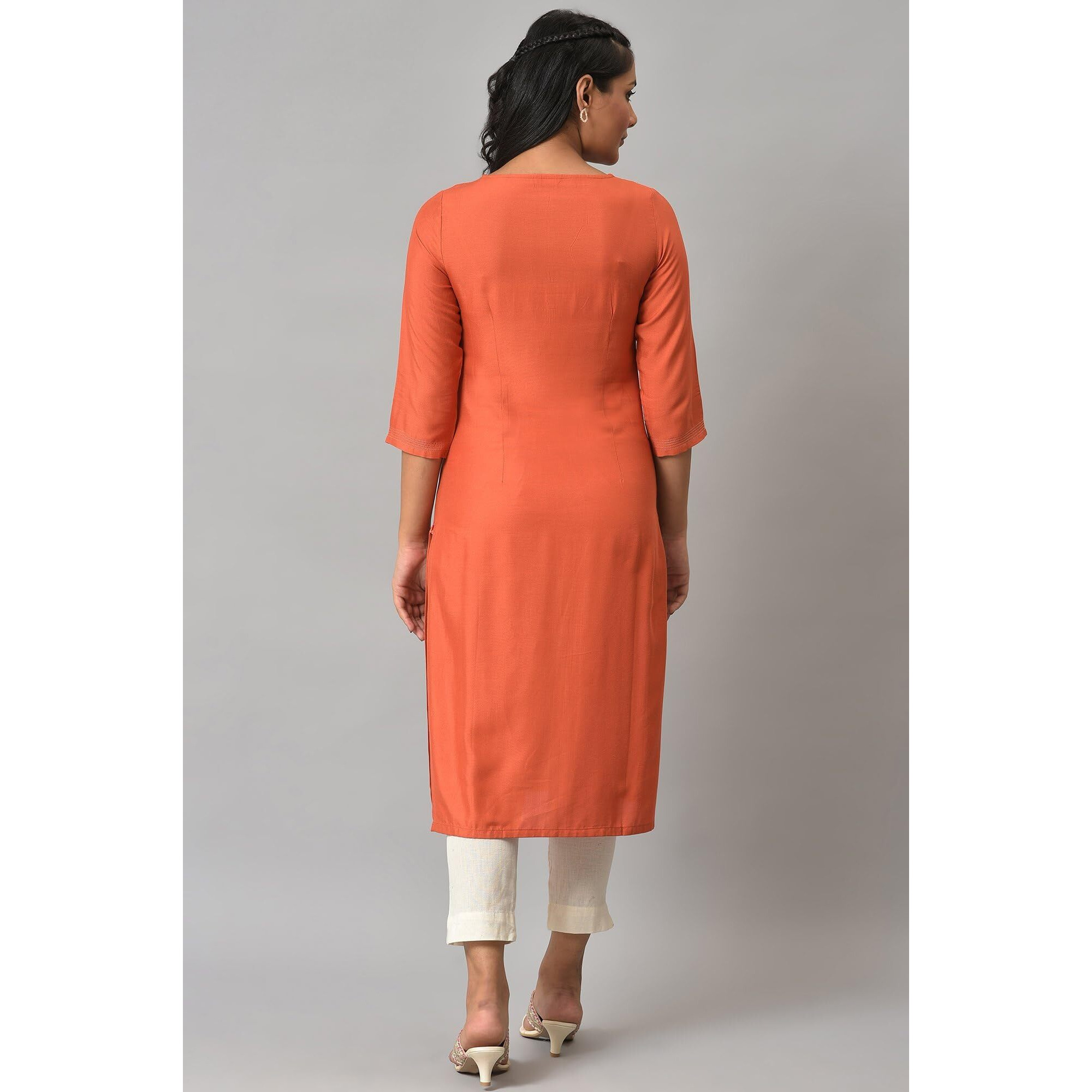 W For Woman Orange Panelled Dobby Festive Kurta_22Auw18062-311826_2Xl