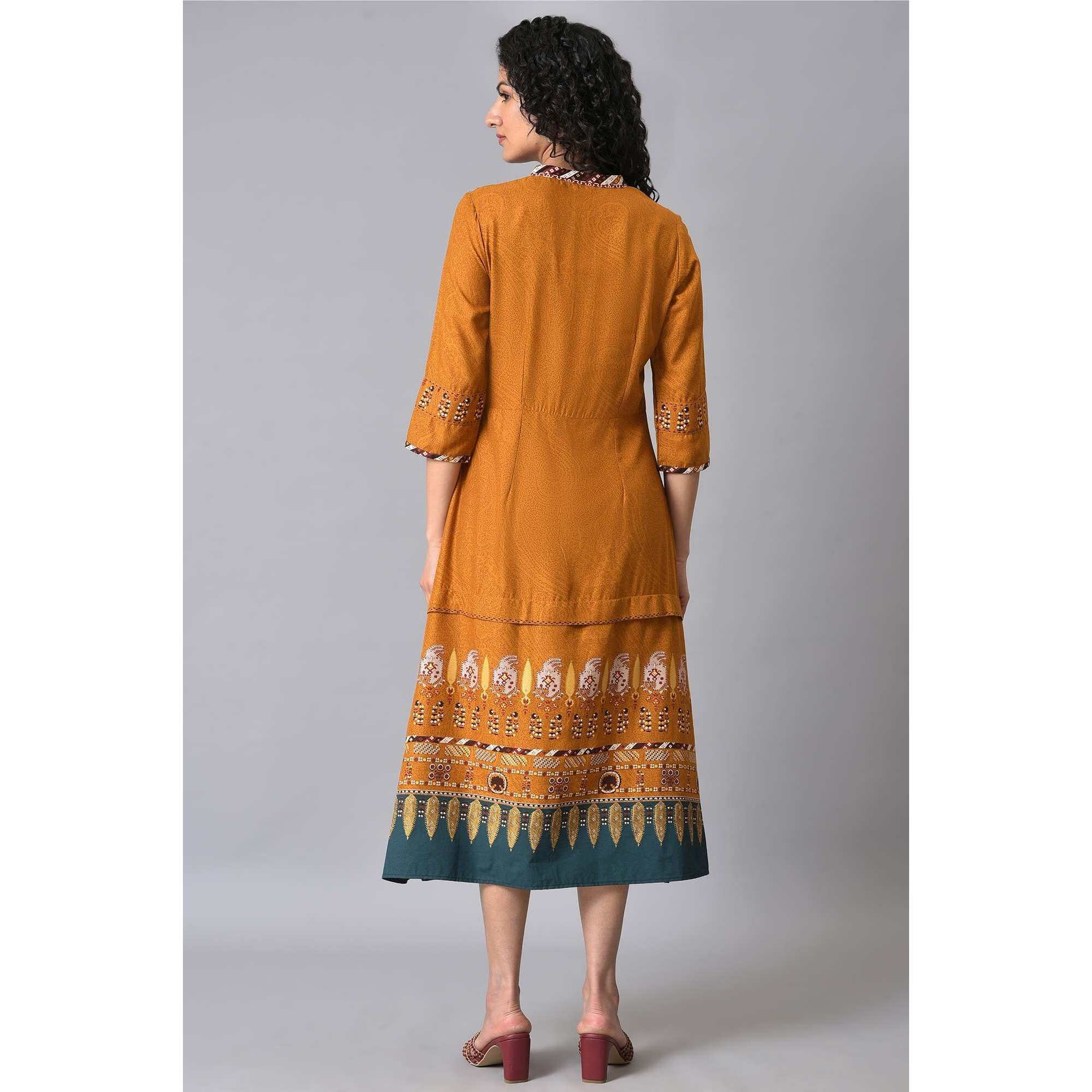 W For Woman Mustard Printed Plus Size A-Line Dress_23Few18163G-118752_5Xl