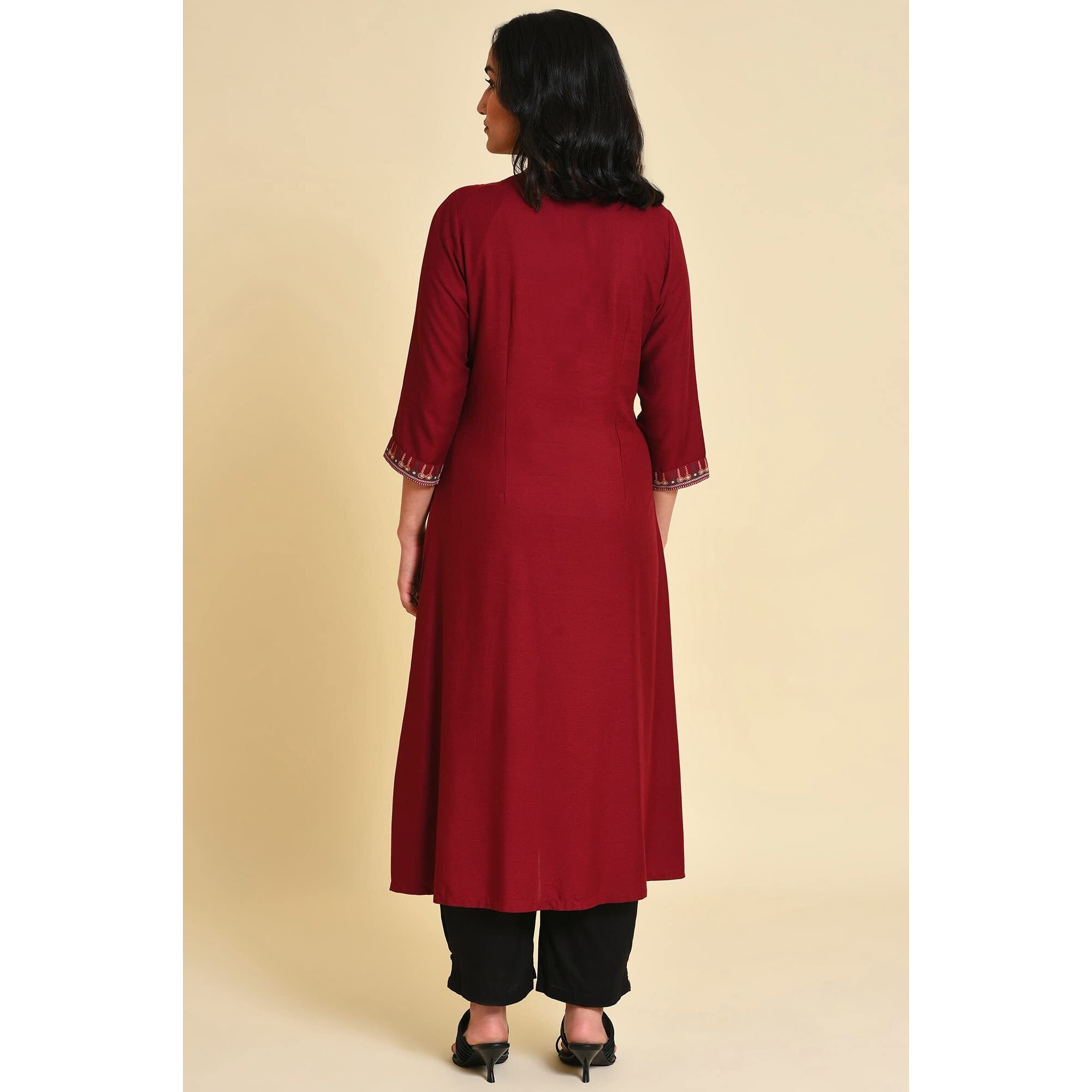 W For Woman Red Mock Layer Printed Kurta_23Few18164-118738_M_10